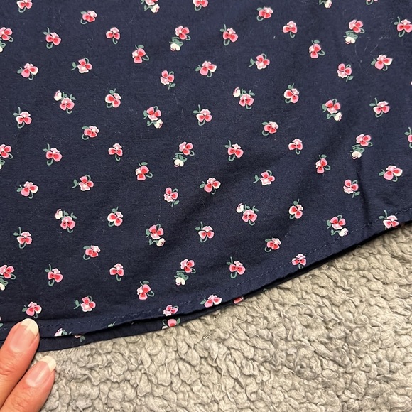 Navy Blue Floral Half Button Shirt size Medium - Picture 3 of 8